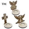 Stable Wooden Base Candle Holder, Praying Angel Tabletop Tealight Stand, Religious Poplar Plywood Ornaments Decorative Candlestick for Mantel, Dining