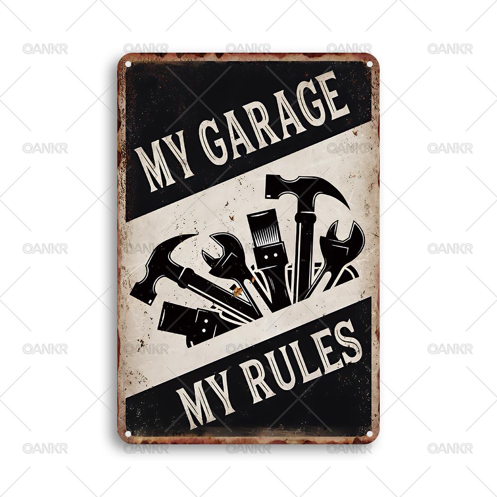 

Vintage My Garage My Rules Metal Poster Tin Sign Chic Metal Signs for Man Cave Garage Tools Room Wall Decor Plaque 20x30cm（7.8x11.8inch）