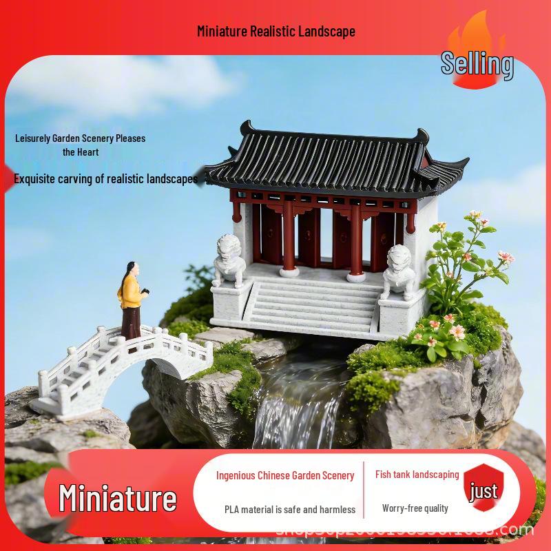Chinese Retro Micro-Landscape Rockery Pavilion: Water-Absorbing Stone Aquarium Bonsai Ornament