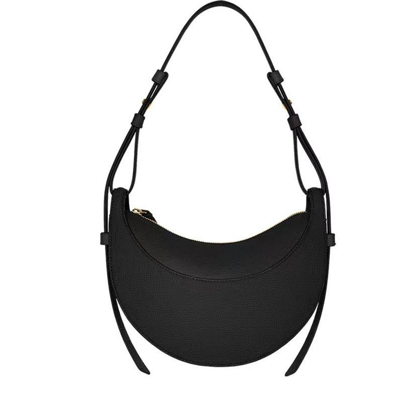 French Niche Design Hobo Bag Fashionable Lychee Pattern Semi Round Women's Sling Bag Casual PU Leather Zipper Ladies Shoulder Messenger Bag Saddle Bag