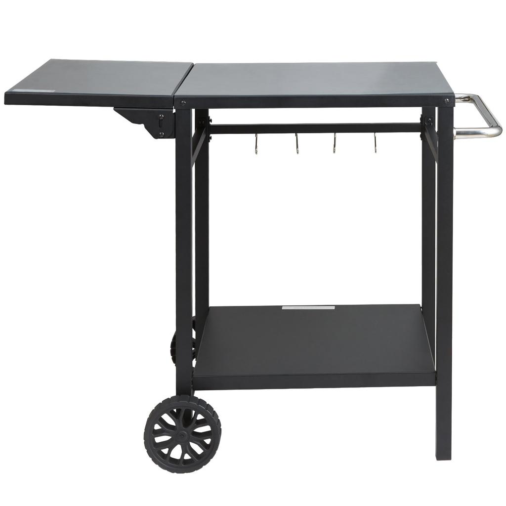 VEVOR Outdoor Grill Dining Cart with Double-Shelf, BBQ Movable Food Prep Table, Multifunctional Foldable Iron Table Top