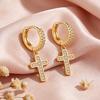 sliver Cubic Zirconia Cross Huggie Hoop Earrings for Women Sparkly Crystal Dangle Drop Earrings Punk Gothic Fashion Jewelry