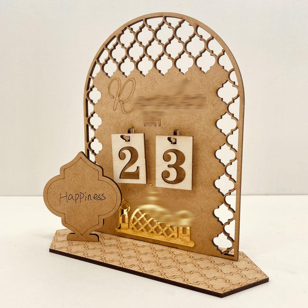 Wooden Ramadan Eid Countdown Calendar Islamic Mubarak-Themed Party Supplies for Home Room Decoration Indoor Desk Accessory