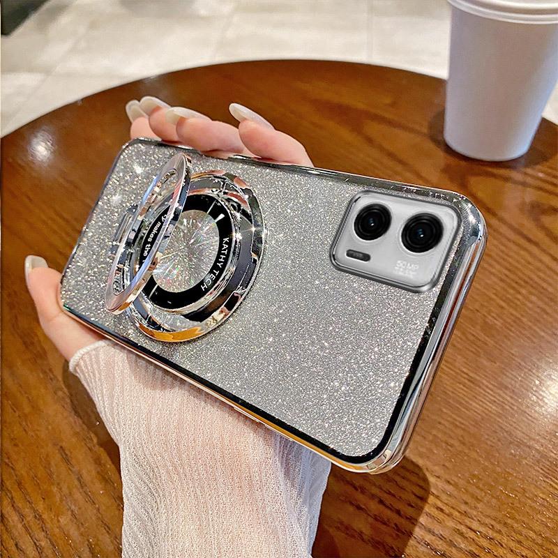 

Чохол для телефону Motorola G85/E32 з блискітками та магнітною підставкою, Гальванізована м яка накладка для G70/G42 DGE 30. E7 Plus срібло сірий колір