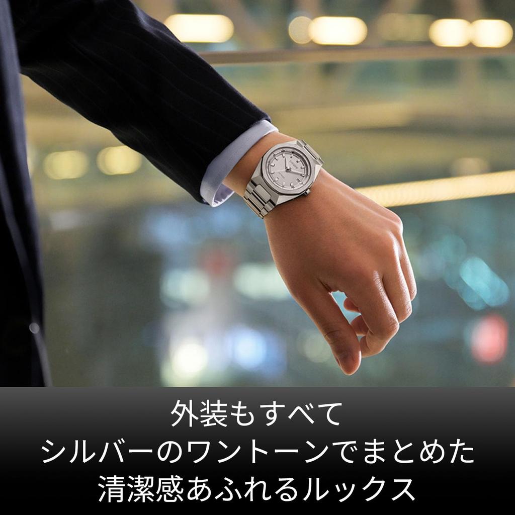 Citizen ATTESA Funk-Wasserdichte Business-Uhr CB3040-56H Eco-Drive Solar Titan Achteckige Lünette Herren Silber