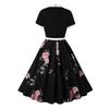 Women's Fashionable Retro Hepburn-Print Floral Polka Dot Bow Dress For Summer