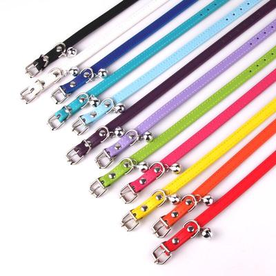 Crosspu Multi-Color Leather Dog Collar with Bell - Simple, Flat Design for Pets
