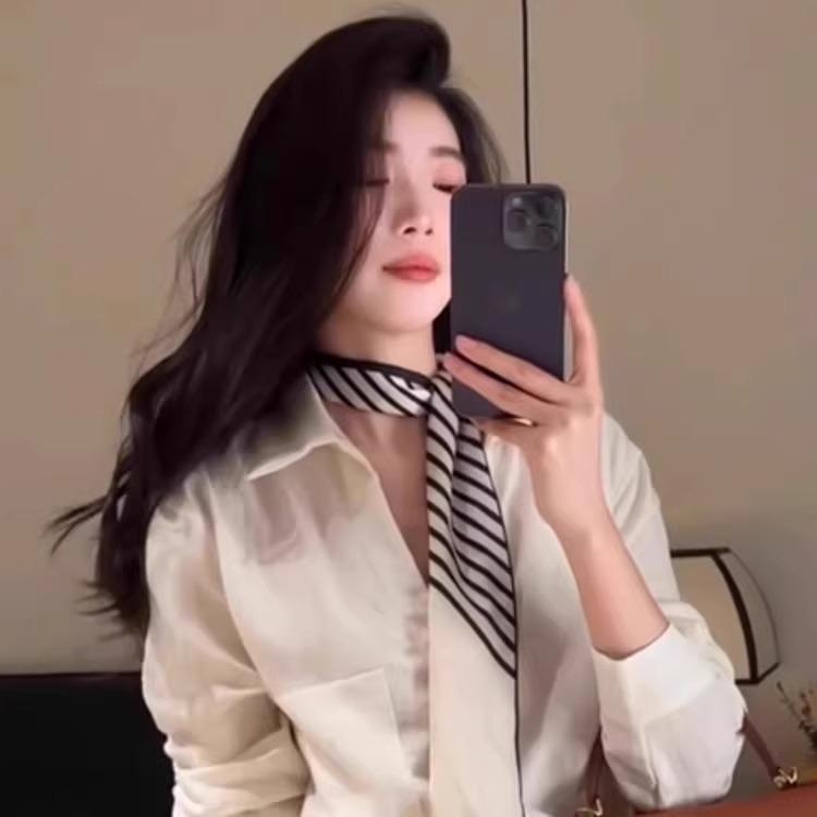 2025 Women's High-End Temperamental Striped Silk Neck Scarf – Stylish Long Neckband to Pair with Shirts