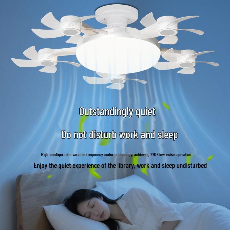 LED Fan Light E27 Base: Silent, Multi-Functional 5-Head Drone Model for Living Room & Bedroom