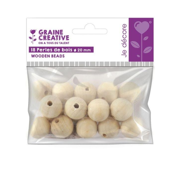 Perles en bois - GRAINE CREATIVE - 20mm - Couleur blanche - Brut - Mixte
