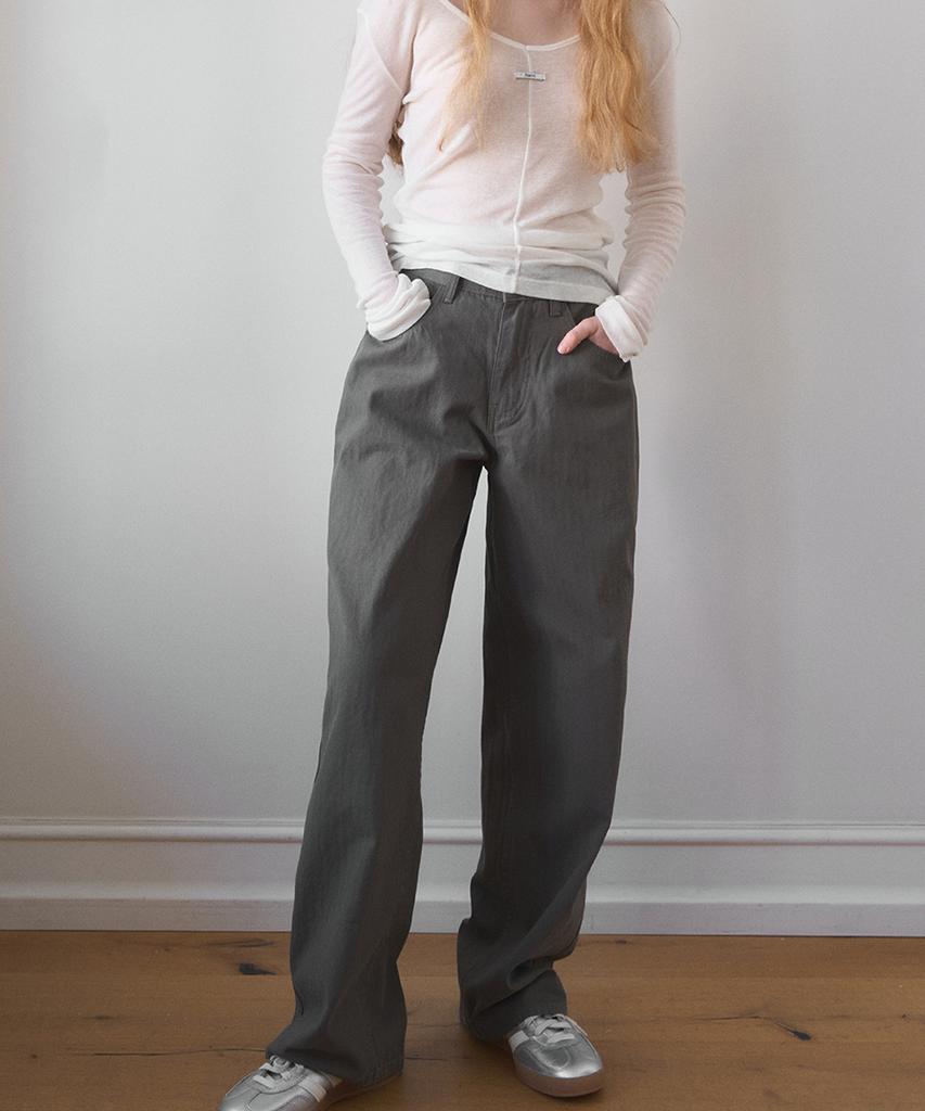 HAINT Semi Wide Straight Cotton Pants 2Col_Khaki