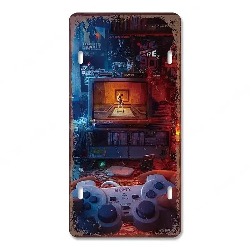 Vintage Video Game License Plate Metal Sign Playstation Gamer Metal Tin Poster For Boys Play Room Workshop Home Wall Art Decor
