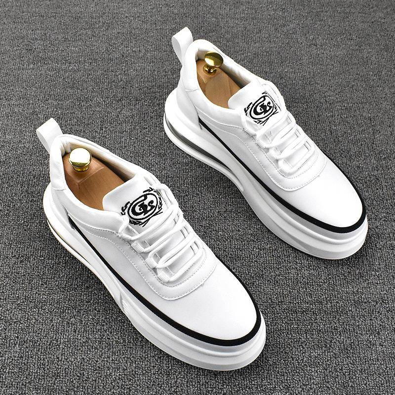 Korean style men fashion white shoes genuine leather flats shoe comfort air cushion sneakers street platform footwear chaussure
