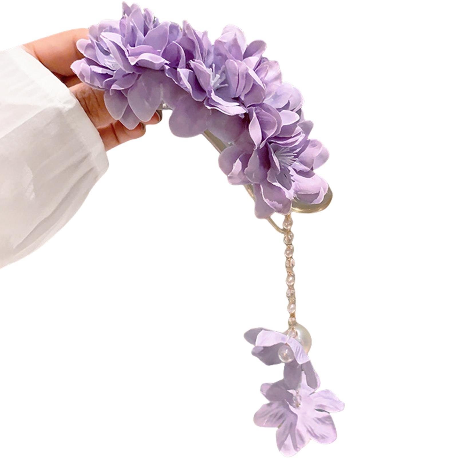 

Handmade Camellia Flower Hair Clip Dangling Tassels Duckbill Clip Strong Grip Hair Holder for Women Various Occasion фиолетовый