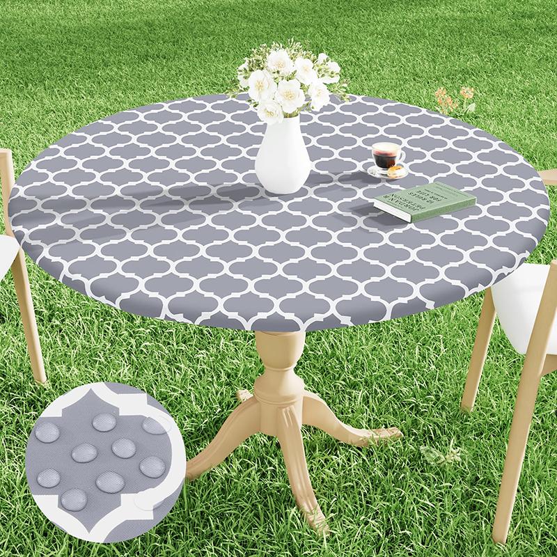 Homaxy New Round Tablecloth 1 PCS PEVA Material Wipeable Flannel Backed Vinyl Tablecloths Waterproof Elastic Fitted Table Covers