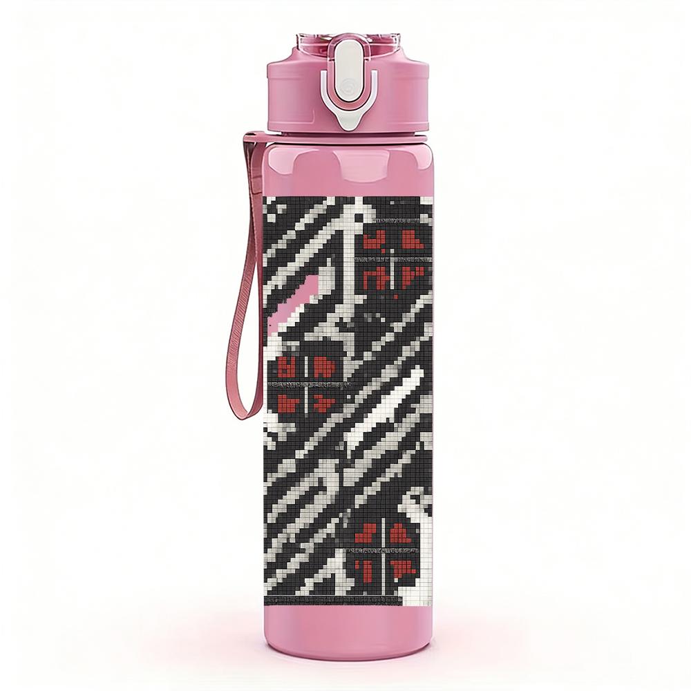 1PC Vintage Stamp Line Texture 750ml Color Plastic Sports Water Bottle Leakproof Flip Straw Lid For Sports Office Home Use