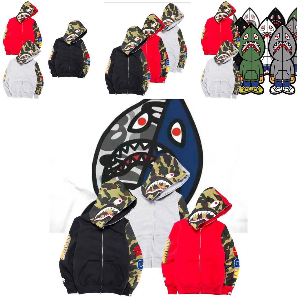 Trendiger Hai-Camouflage Reißverschluss-Hoodie Für Damen Und Herren Aus Bequemem Baumwollmischgewebe