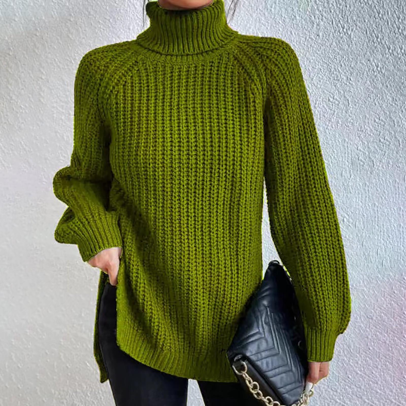 Women s Casual Solid Color Slim High Neck Knit Sweater Long Sleeve Top L 2585₽