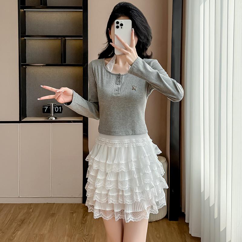 Korean Style Long-Sleeved Two-Piece Dress Set for Early Fall