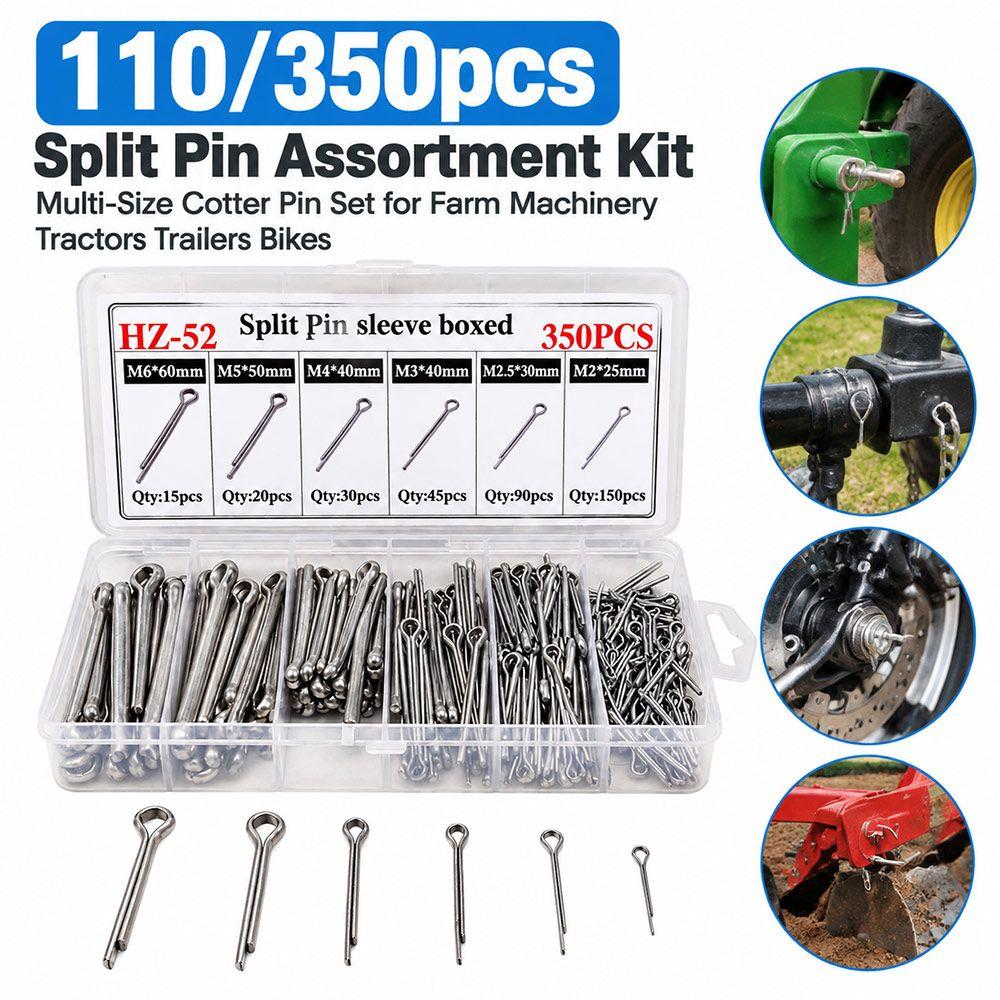 110/350Pcs Carbon Steel Split Pin Multi-Size Pin Set New Fastener Assortment Agricultural Equipment