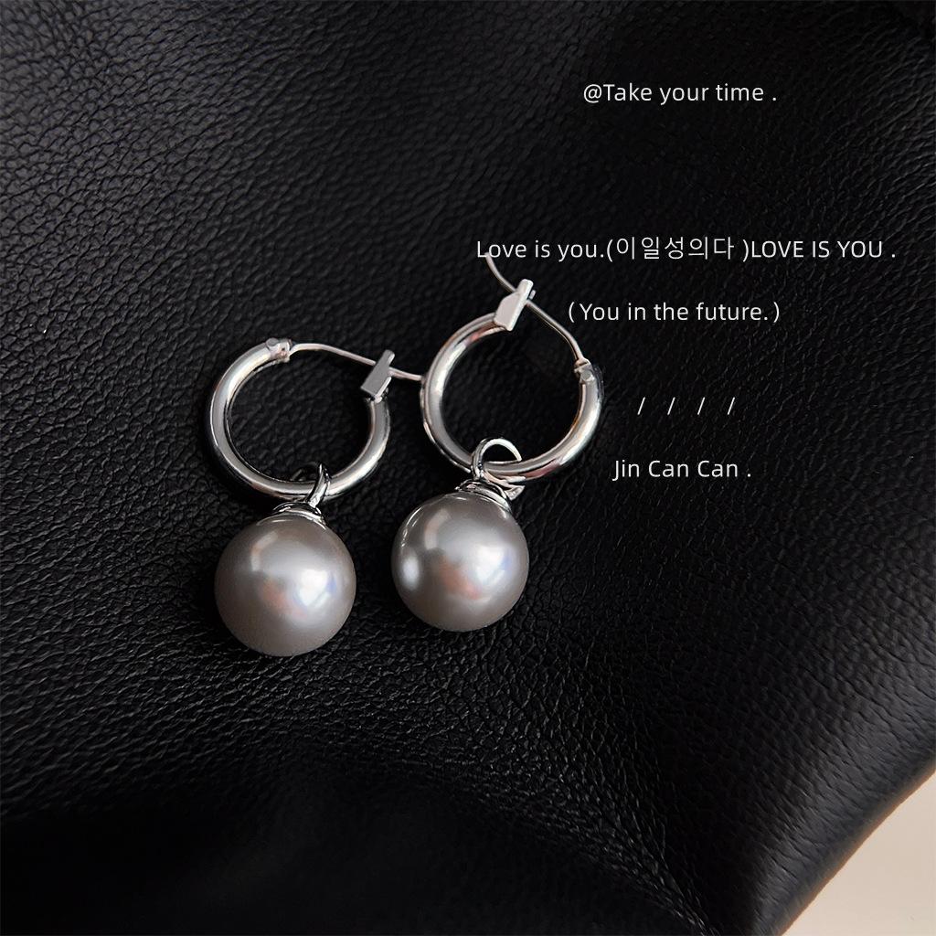 Cold Wind, Explosive Texture, Gray Pearl Earrings, Commuting Really Much Hemp Gray Earrings, Ear Buckles.