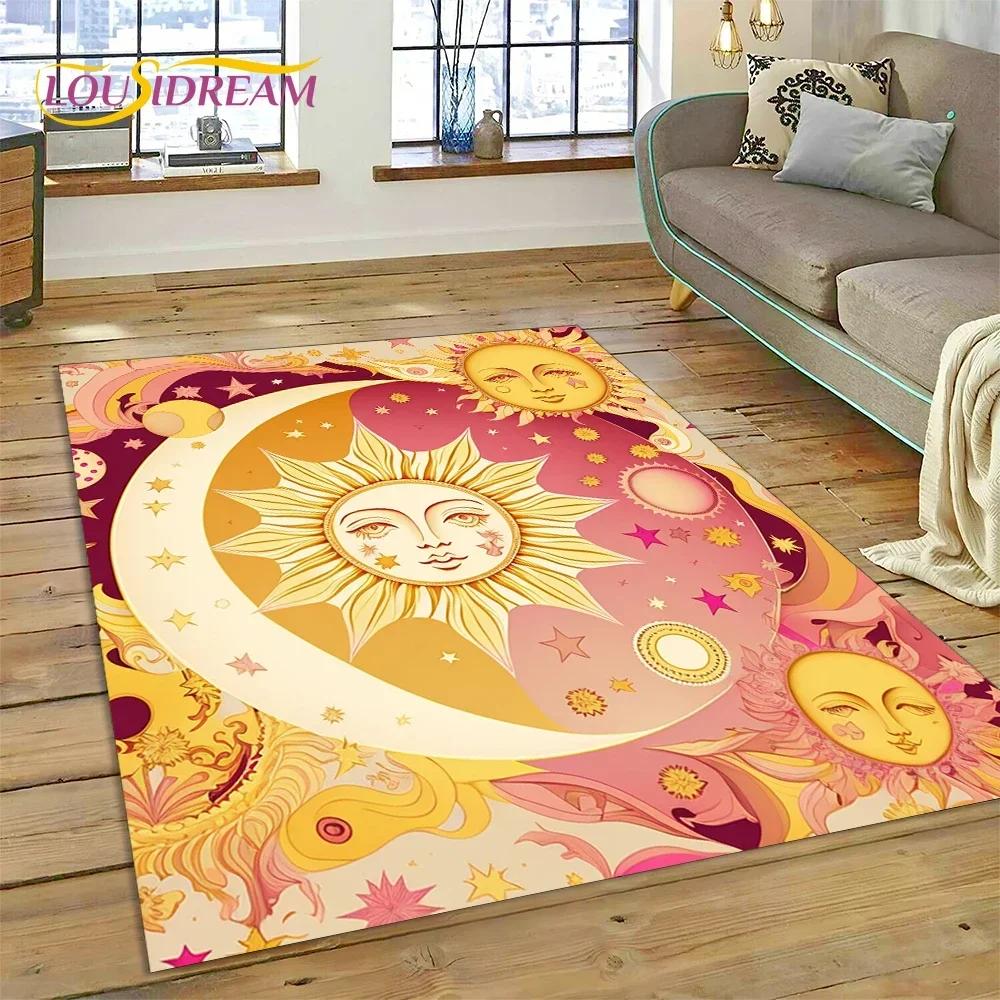 Mystic Tarot Sun Moon Mandala Area Rug – Spiritual Art Carpet for Bedroom or Living Room – Non-Slip Magic Floor Mat, Home Decor