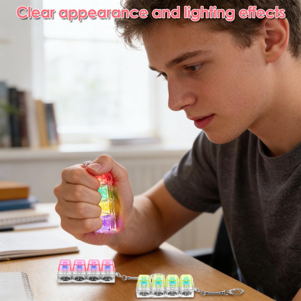 8Pcs Keyboard Fidget Toy for Adults Fidget Keyboard Clicker Toys with LED Light Keychain Stress Relief for Anxiety Decompression