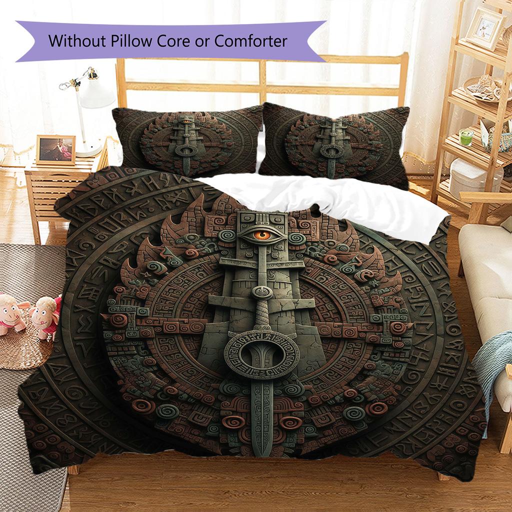 MayanMagicTotems Pattern Bedding Quilt Set Quilt Cover Pillowcase Home Decoration Birthday Gift (1 * Duvet Cover + 2 * Pillowcase, Without Core)