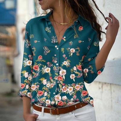 Spring Shirt Fashion Printed Lapel Long-sleeved Shirt Women