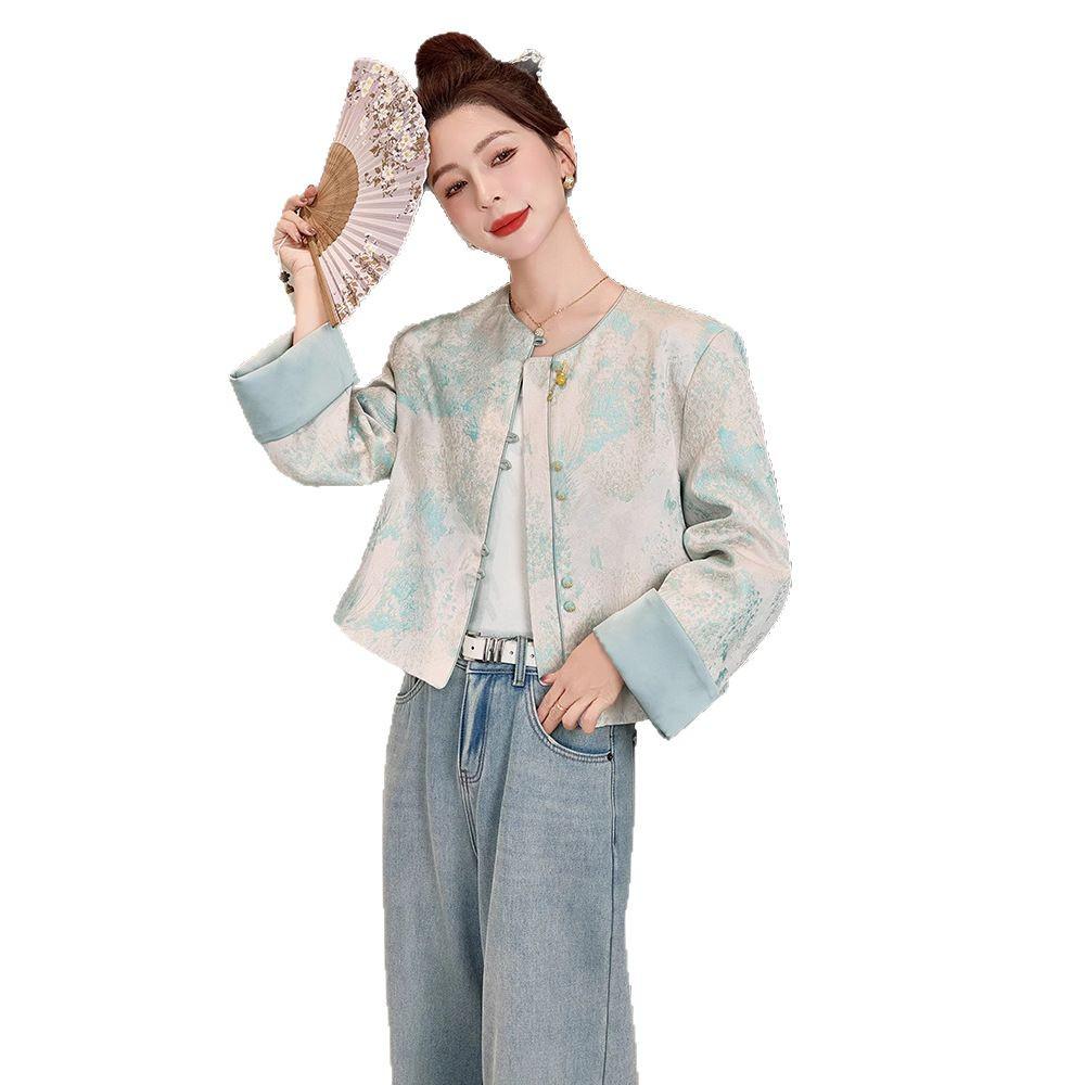 Women's Chinese Style Embroidered Jacquard Jacket, Round Neck, Spring/Autumn 2025 (YL715)