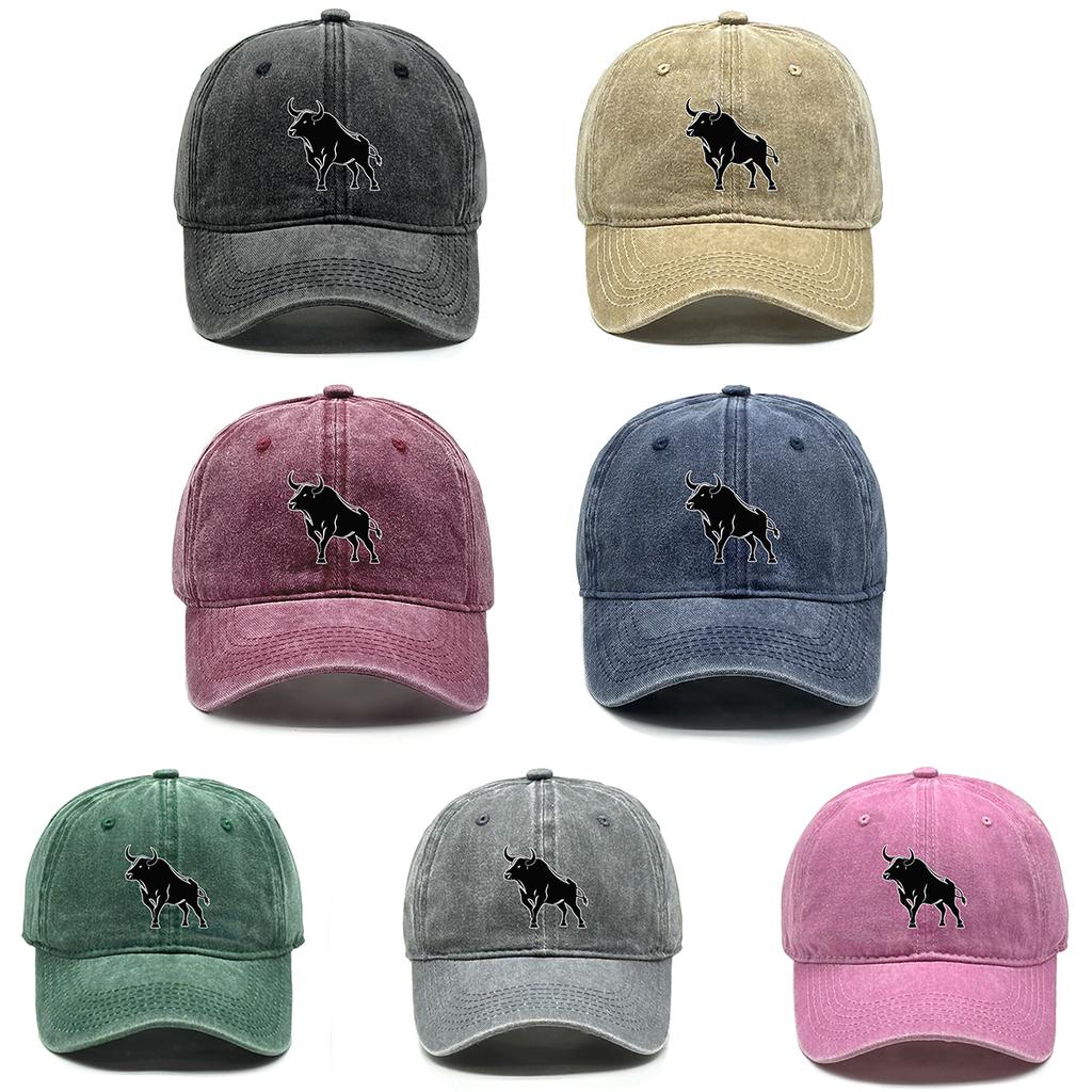 Unisex Snapback Baseball Hat Bull Print Hats For Man Raw Brim Adjustable Buckle Adjustable Caps Ideal Choice For Men And Women