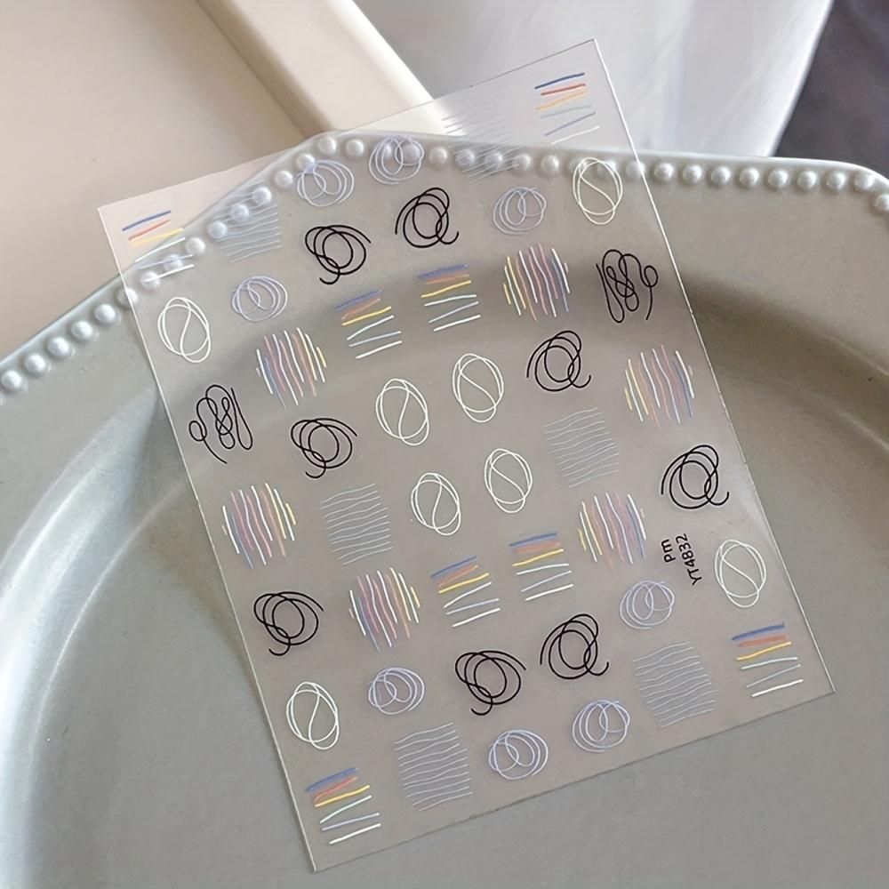 1pc Abstract Geometric Nail Art Stickers - Self-Adhesive Resin Nail Decals with Pastel & Vibrant Lines, Glossy Finish for DIY Manicure & Pedicure
