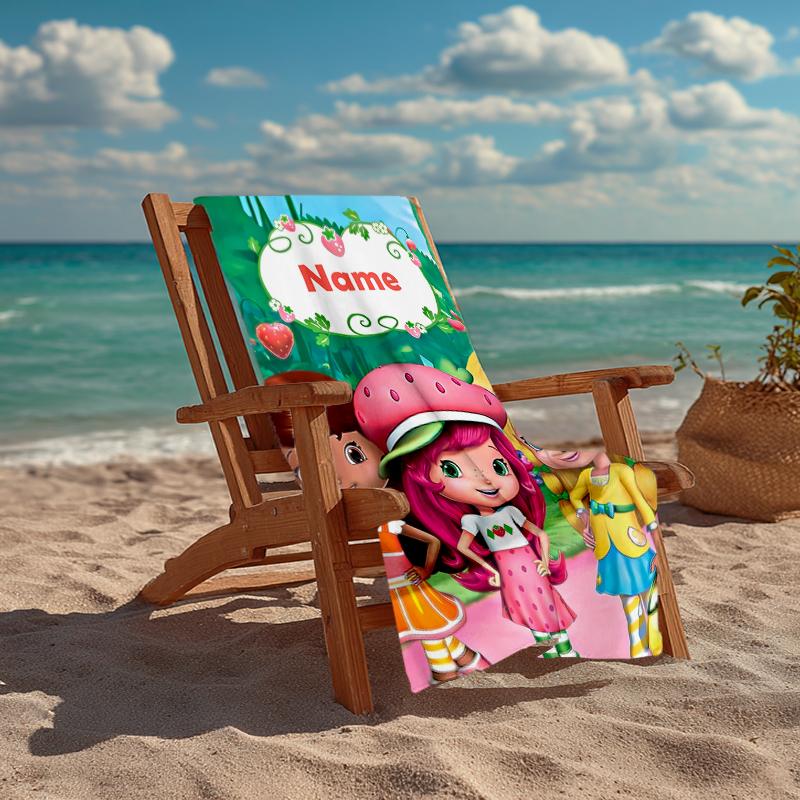 Custom Name Ultra-Soft Beach Towel with Strawberry Shortcake Theme,Ideal for Pool - Camping, Diving - Perfect Travel Essential, Vibrant Beach Towel.