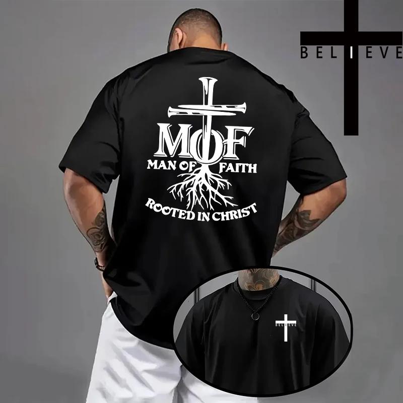 Christ Print Tshirt Men High Quality Pure Color Short Sleeve Top Spring Summer Daily Casual Fashion Jesus Cross Cotton Tees
