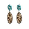 Oval Leopard Print Turquoise Earrings High-End Bohemian Earrings Women'S Fashion Heavy Industry Ear Jewelry
