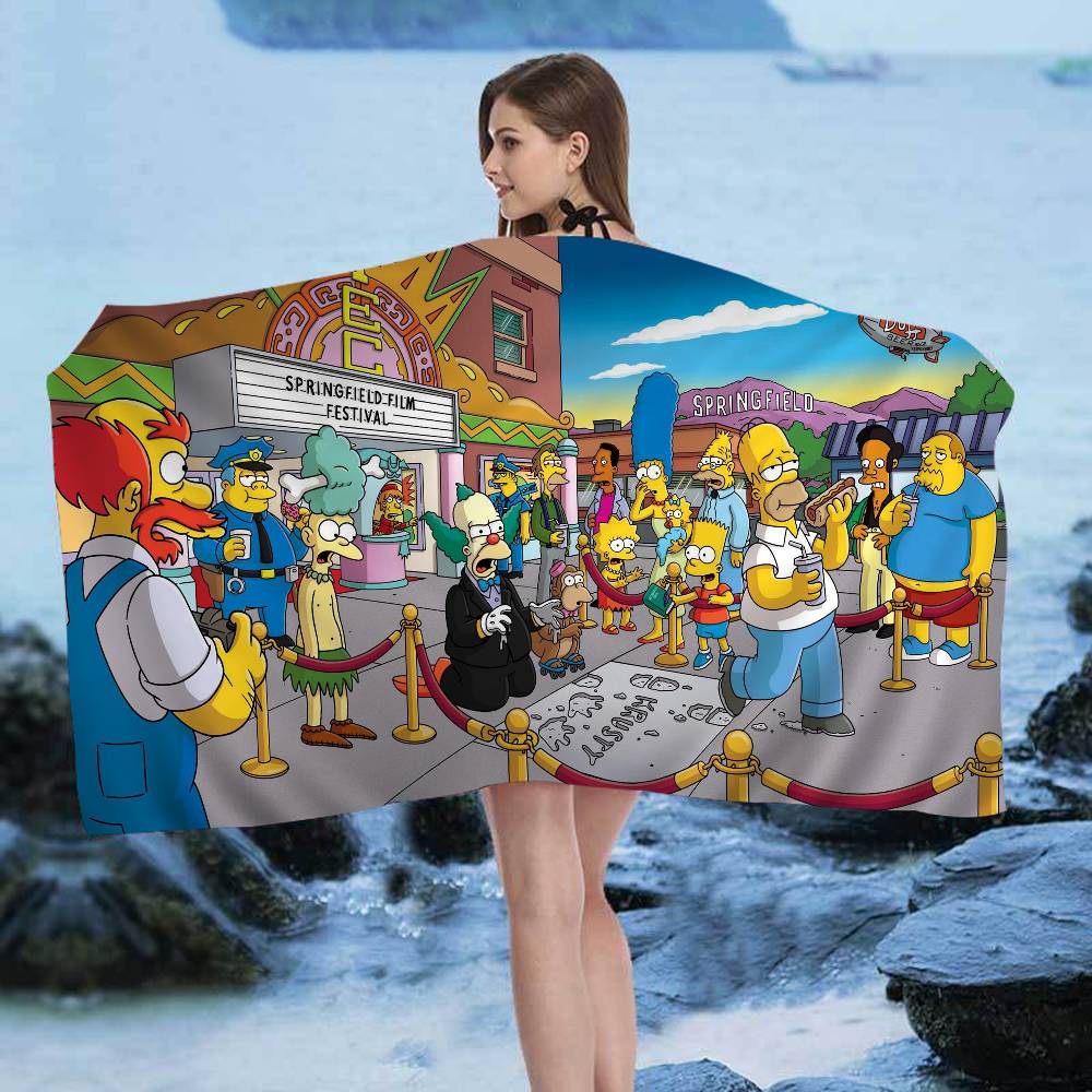 Cartoon The S-Simpsons Bath Towel Microfiber Soft Water Absorbing Breathable For Girl Kids Decorative Cartoon Beach Towel