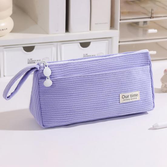 Corduroy Pencil Case Large Capacity Double-Layer Pencil Pouch for Middle School Office Cosmetic Bag Multi-Purpose Stationery Organizer for Pens Makeup
