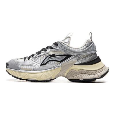 Li Ning Starry Y2K Retro Fashion Versatile Thick Sole Comfortable Soft Resilient Low Top Dad Shoes Men Sneakers Silver Black AGCU339-2