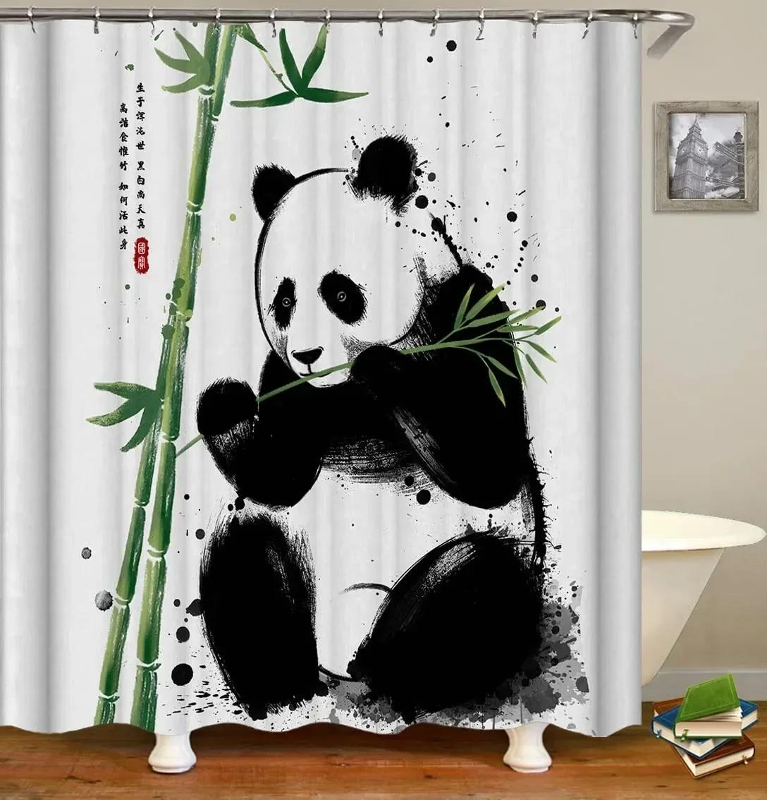 

Занавеска для душа Panda Bamboo, Мультяшная Смешная Милая Голубое Небо Радуга Дети Бамбуковый Лес Животные Птицы, Декоративные Ткани для Ванной W90*H180(CM)-1 Pcs