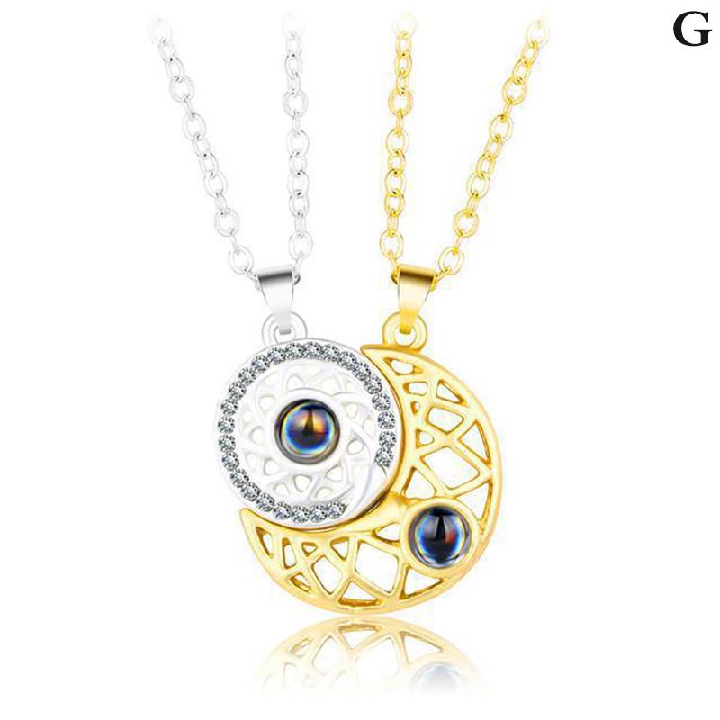 Náhrdelník s projekcí Slunce a Měsíce Miluji tě ve 100 jazycích Magnetický náhrdelník ve tvaru srdce, výřez pro pár, dárek