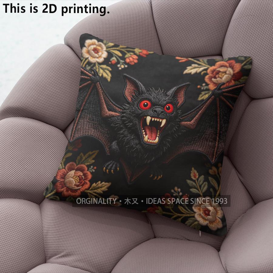 Goth Floral Vampire Bat Throw Pillow Covers Pattern Cushion Cover Suitable for Sofa Bedroom Car Pillow Cover