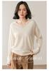 Women's V-Neck Hand-Crocheted Cashmere Sweater - Loose Knit Solid Color for 2026 Autumn/Winter.