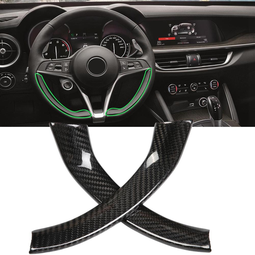 2Pcs Carbon Fiber Steering Wheel Decoration Strip Frame Trim for Alfa Romeo Giulia 17 18
