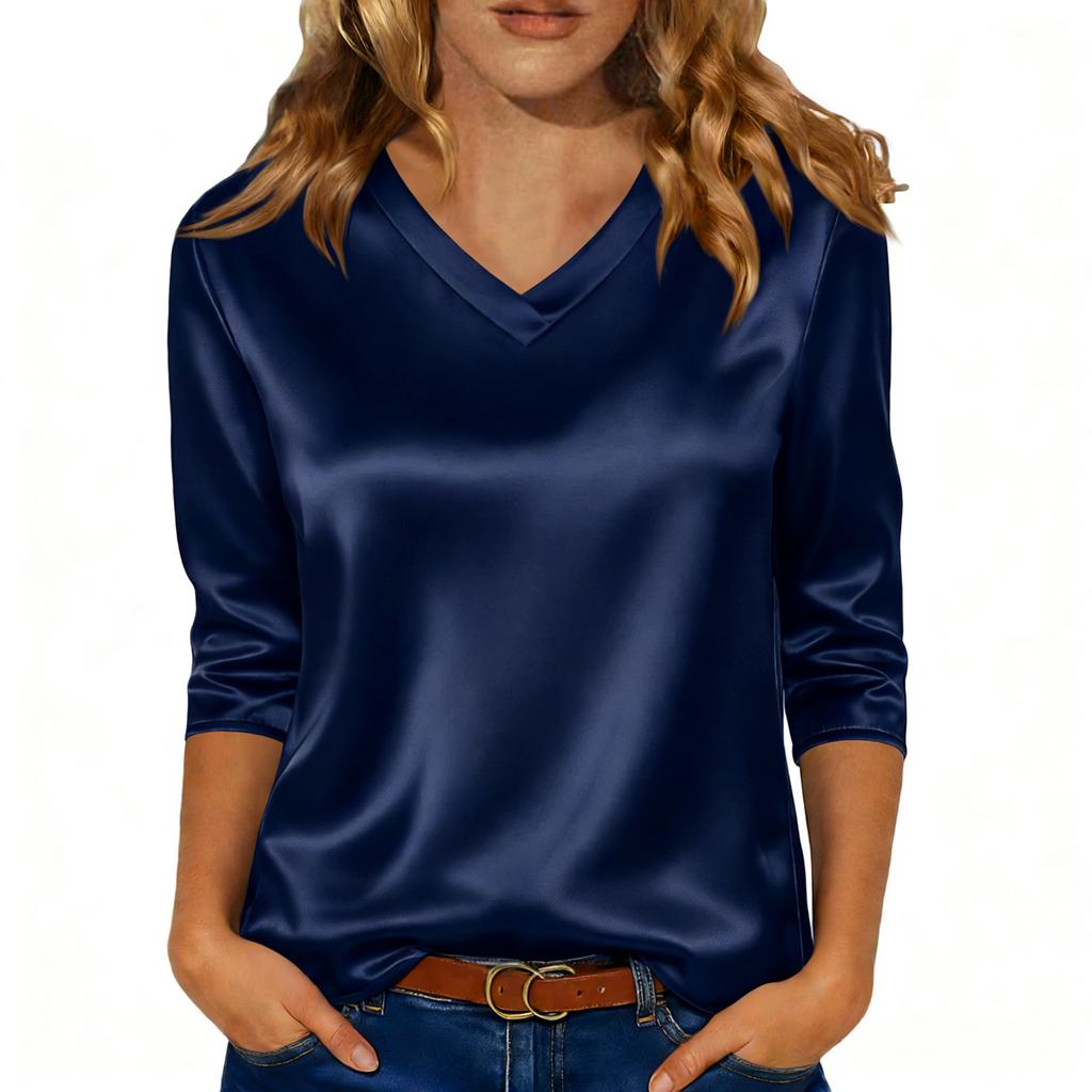 Kadınlar İçin Şık 3/4 Uzun Kollu Gömlekler İş Günlük Kıyafet Üstleri