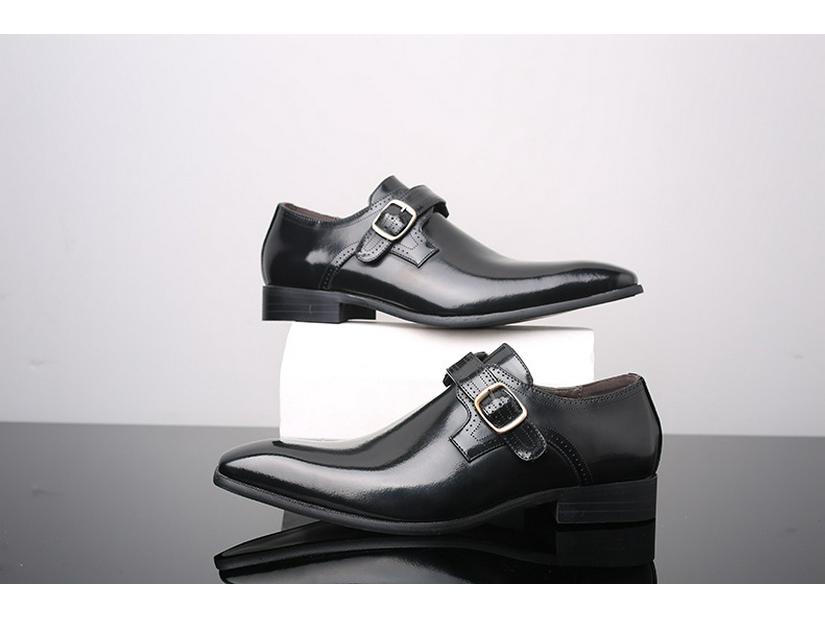 2025 Men's Pointed Toe Buckle Low-Heel Leather Shoes - Large Size Gentleman Style