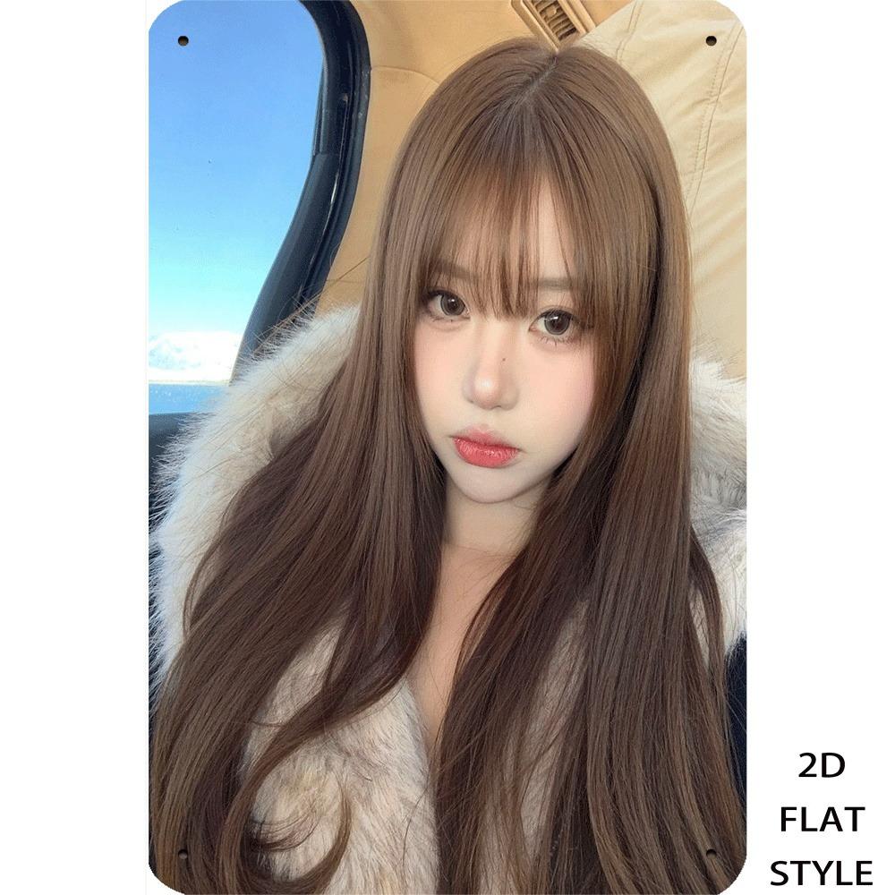 HD Metal Tin Sign Gorgeous Asian Girl In Fur Coat Car Selfie Retro Metal Wall Art X Inch
