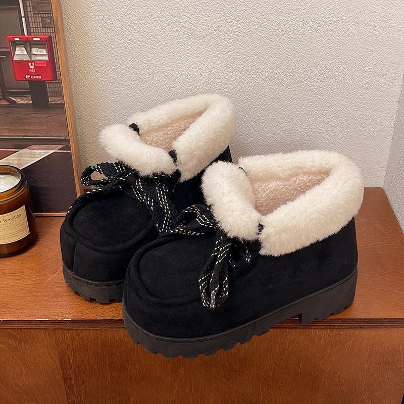 Women's Thick Soled Plus Size Thickened Winter Warm Lace-up Fur One Snow Boots Padded Lining Ankle Boots Non-slip Hiking Sports Cotton Boots
