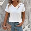New V-neck Summer T-shirt Spring/Summer Loose Women Sweet Short Sleeve Shirt Solid Color Straps Casual Simple Rops Elegant Fashion White Clothing