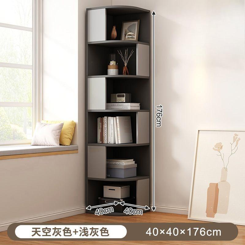 Corner Cabinet, Multi-layer Solid Wood Storage Rack for Living Room, Floor-standing or Wall-mounted Bookshelf for Corner Storage