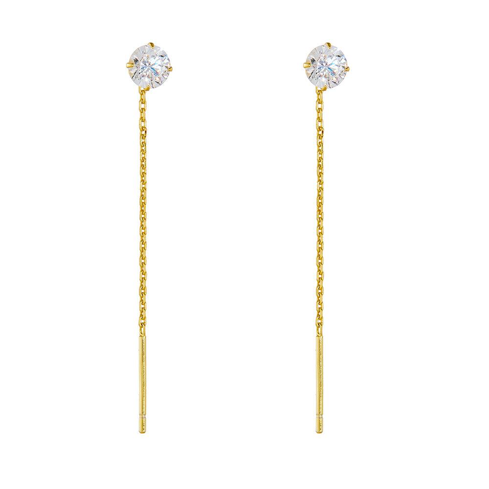 Fashion Earrings Jewelry 925 Sterling Silver Round Zircon Tassel Long Chain Gold Plated Stud Earrings Jewelry for Women